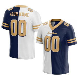 custom authentic split fashion football jersey navy-white-gold mesh