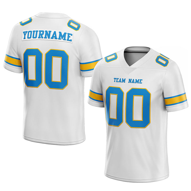 customized  authentic football jersey yellow white -powder blue  mesh