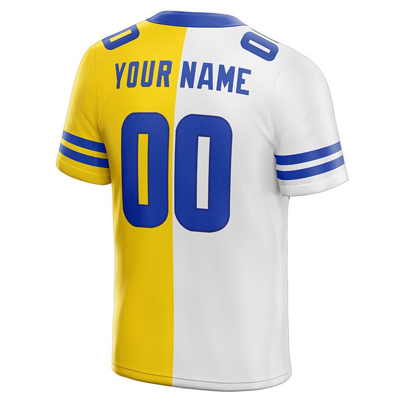 custom authentic split fashion football jersey royal-white-yellow mesh
