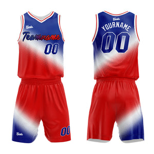 Uniforme de baloncesto personalizado en blanco y rojo Royal con tu logotipo-nombre y número impresos