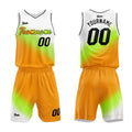 Uniforme de baloncesto personalizado blanco-verde y naranja con tu logotipo-nombre y número impresos