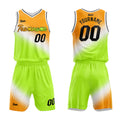 Uniforme de baloncesto personalizado naranja-blanco y verde con tu logotipo-nombre y número impresos