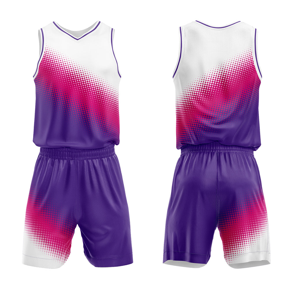 Uniforme de baloncesto personalizado en blanco-rosa fucsia y morado-con tu logotipo-nombre y número impresos