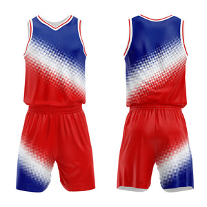 Uniforme de baloncesto personalizado en blanco y rojo Royal con tu logotipo-nombre y número impresos