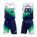 Uniforme de baloncesto personalizado blanco-verde y azul marino con su logotipo-nombre y número impresos