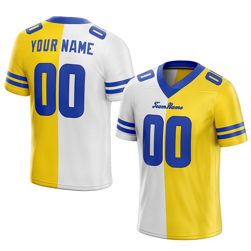 custom authentic split fashion football jersey royal-white-yellow mesh