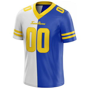 custom authentic split fashion football jersey royal-white-yellow mesh