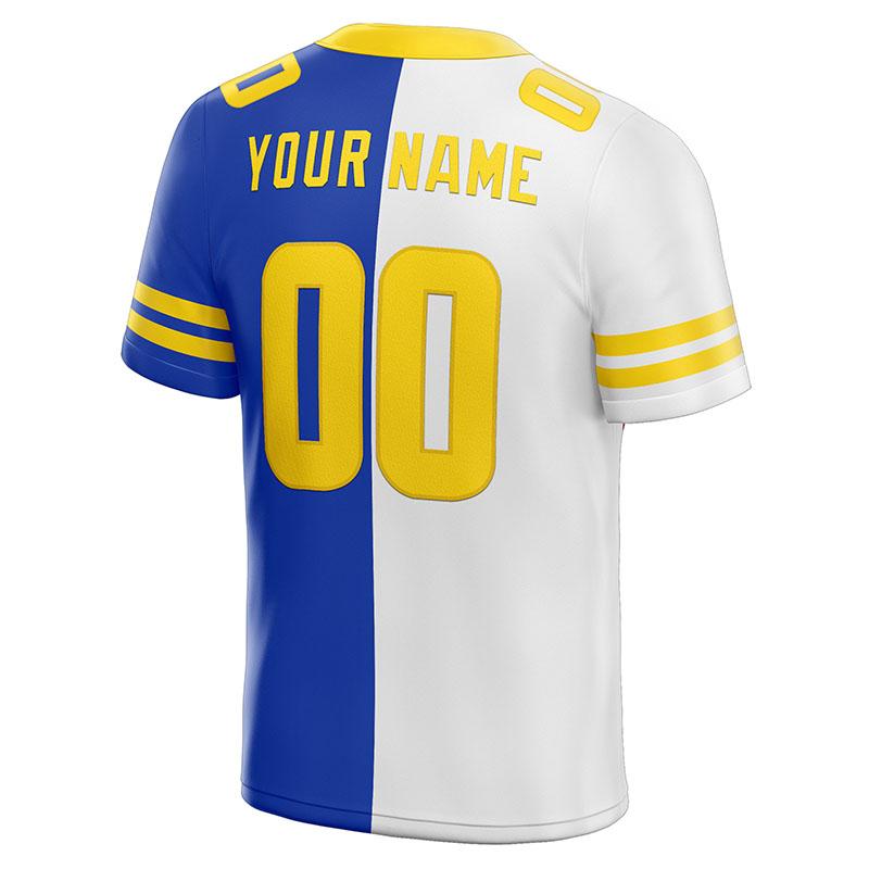 custom authentic split fashion football jersey royal-white-yellow mesh