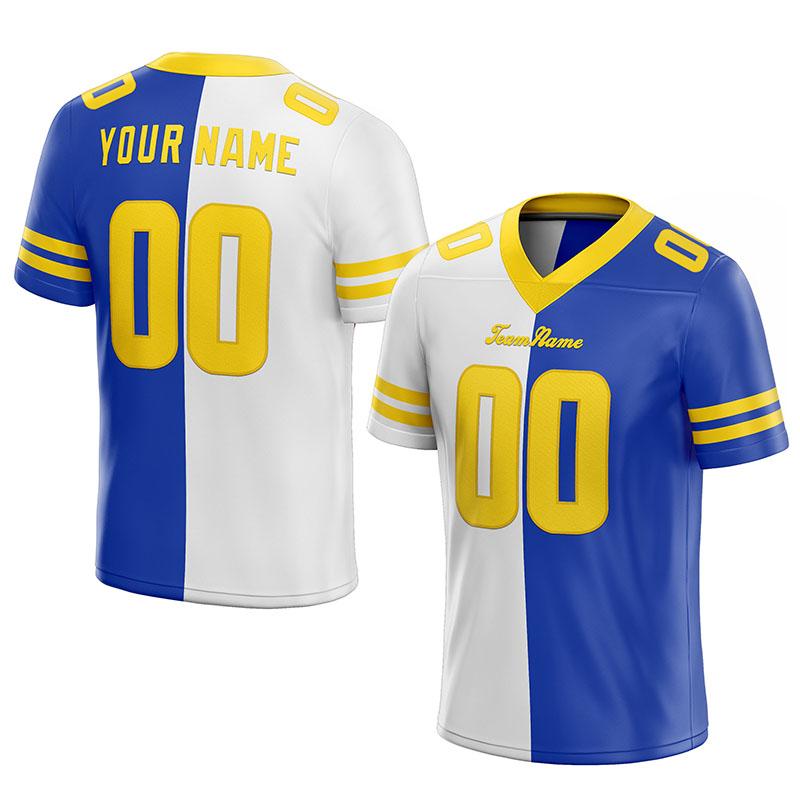 custom authentic split fashion football jersey royal-white-yellow mesh