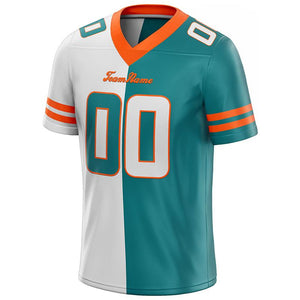 custom authentic split fashion football jersey orange-white-aqua mesh