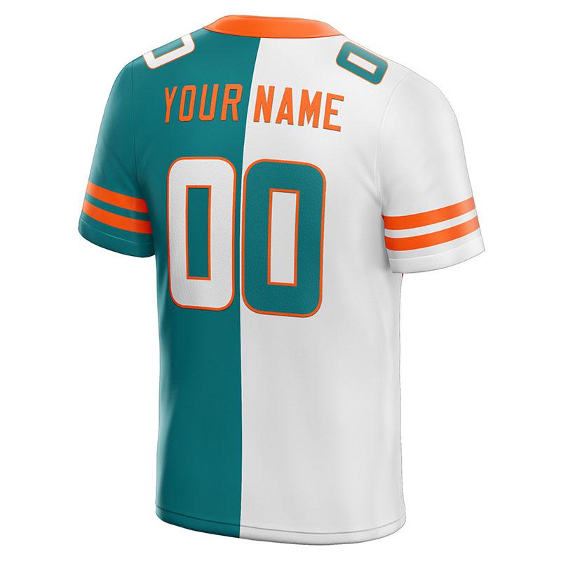 custom authentic split fashion football jersey orange-white-aqua mesh