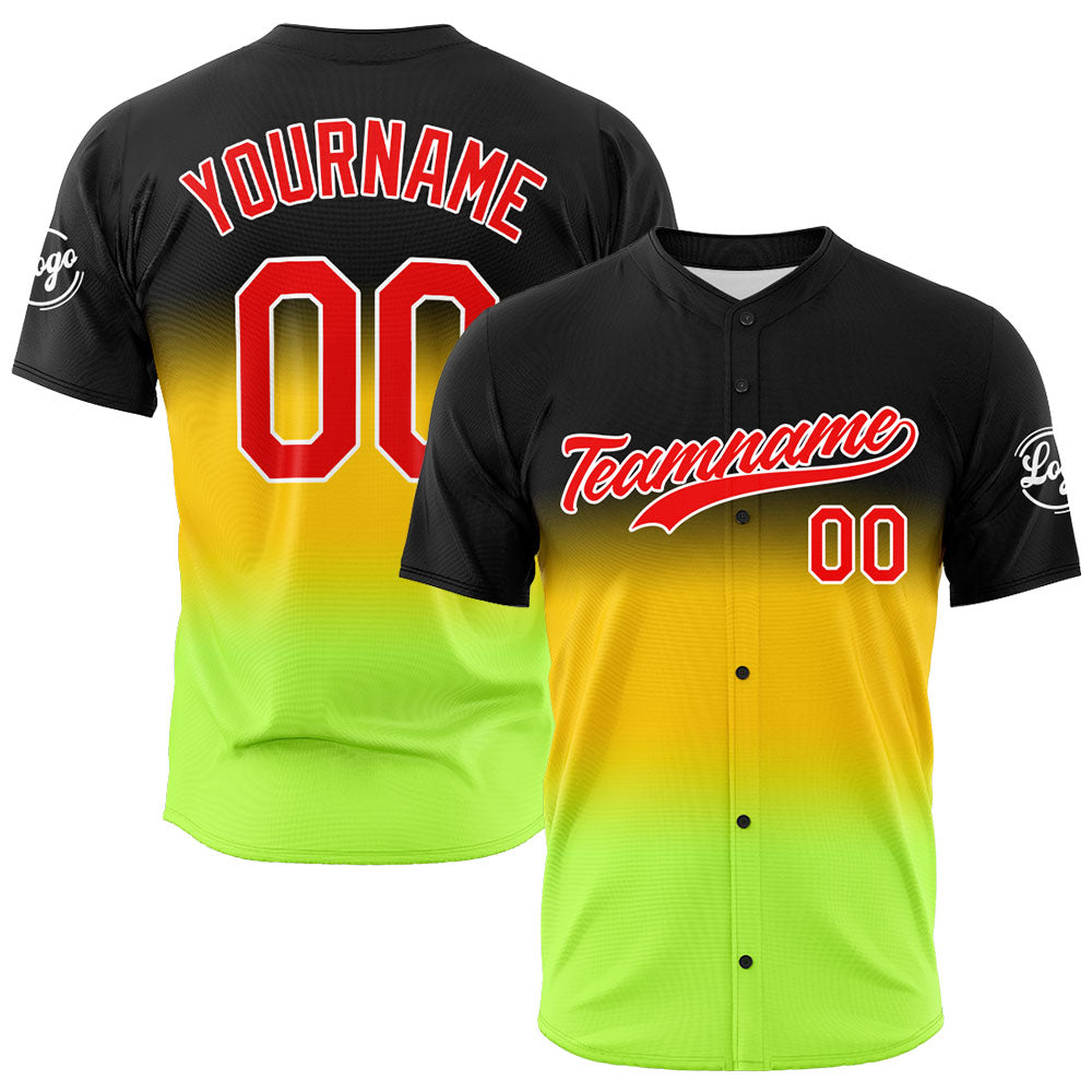 Camiseta de béisbol con dise?o personalizado estampado en negro amarillo y verde neón