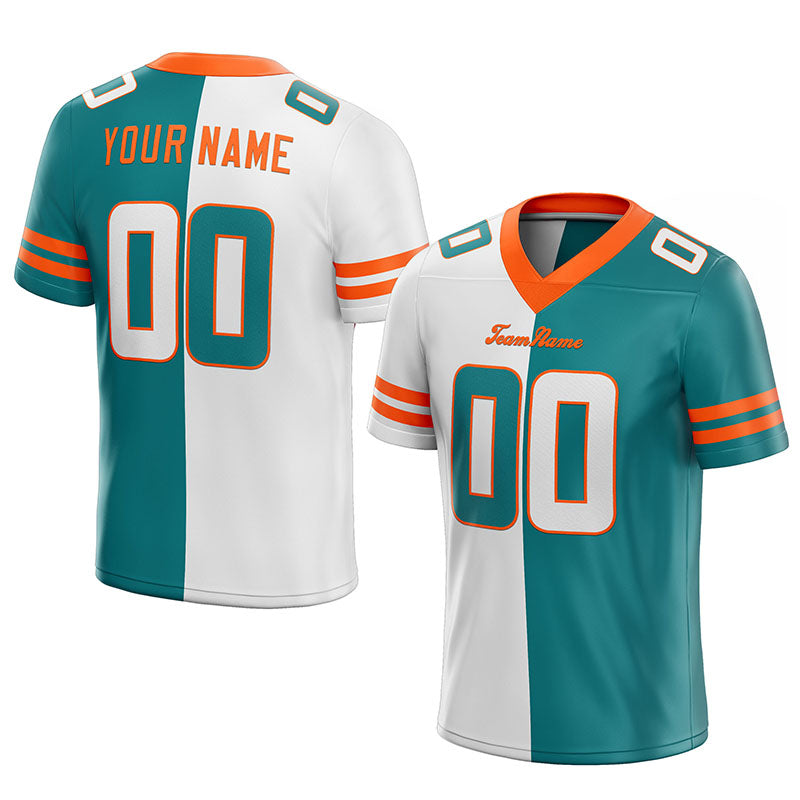 custom authentic split fashion football jersey aqua-white-orange mesh