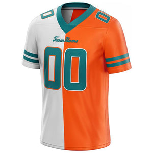 custom authentic split fashion football jersey orange-white-aqua mesh