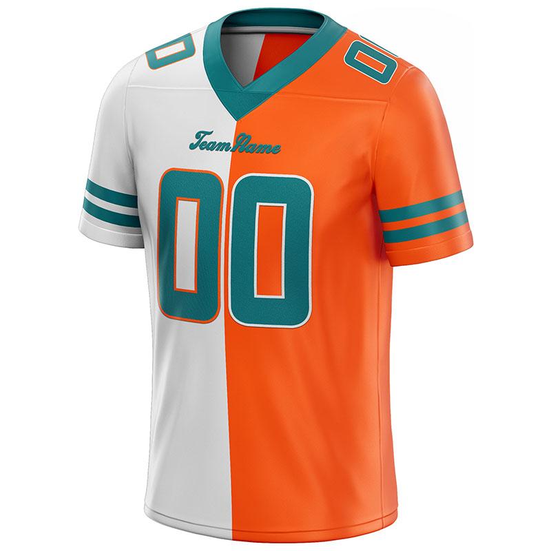 custom authentic split fashion football jersey orange-white-aqua mesh