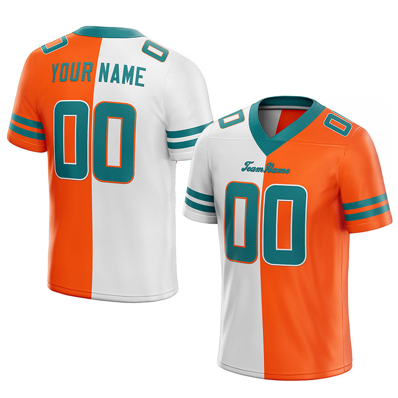 custom authentic split fashion football jersey aqua-white-orange mesh