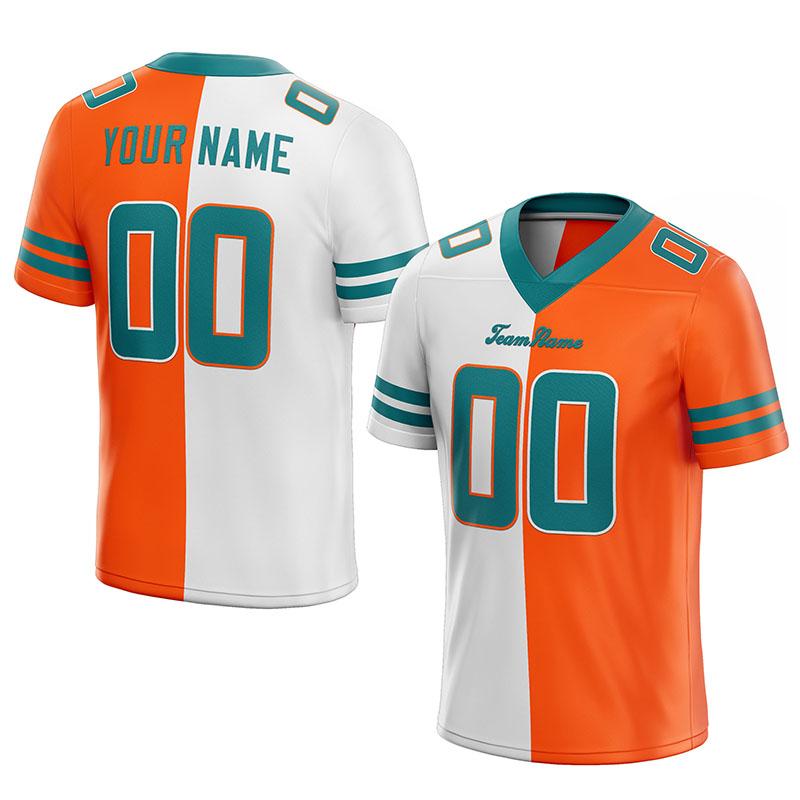 custom authentic split fashion football jersey orange-white-aqua mesh