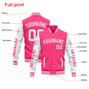 Chaqueta universitaria personalizada estilo Letterman para hombres-mujeres y jóvenes-color rosa y blanco