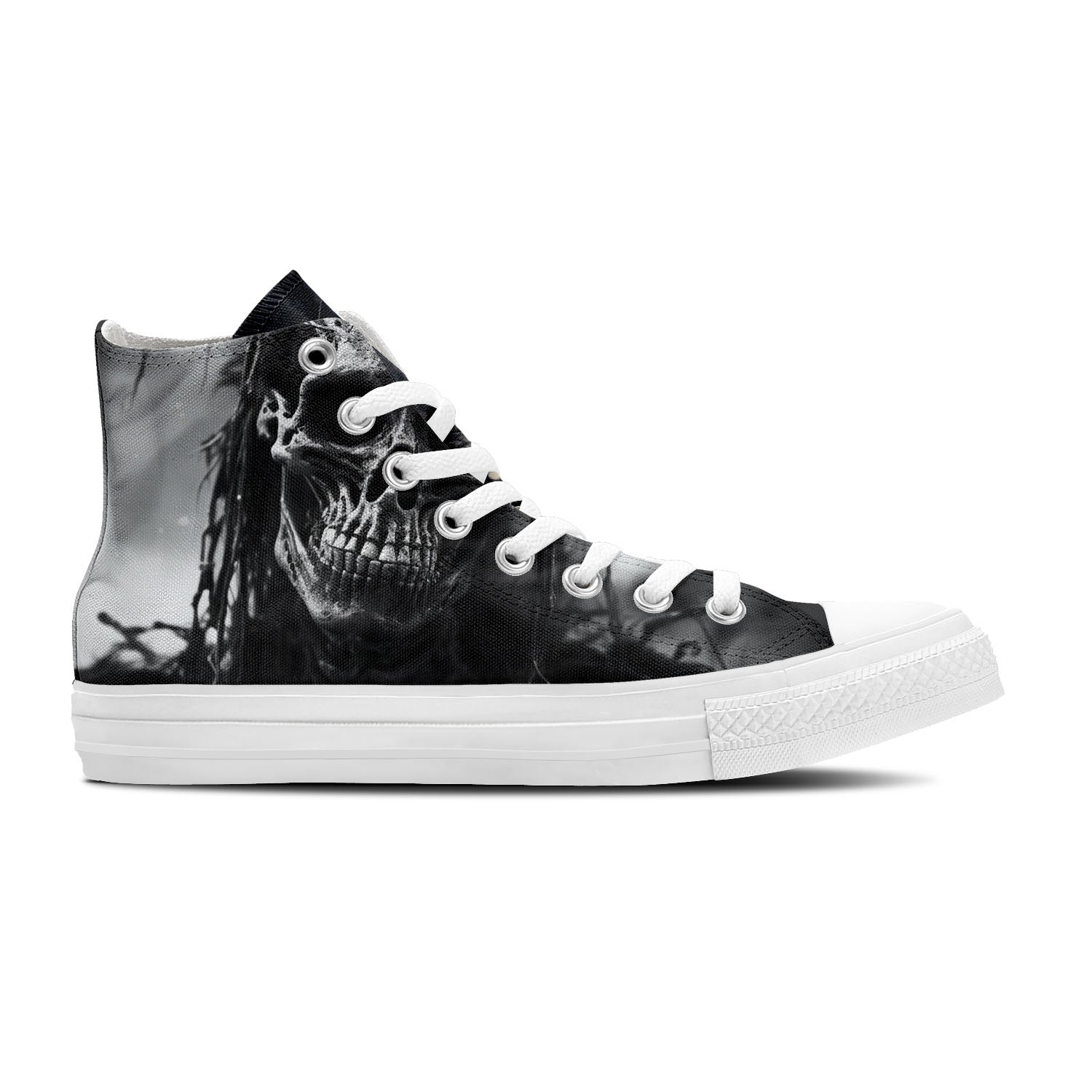 El encanto de la calavera se desata: Zapatillas de lona de media caña que resaltan la personalidad y muestran buen gusto por la moda