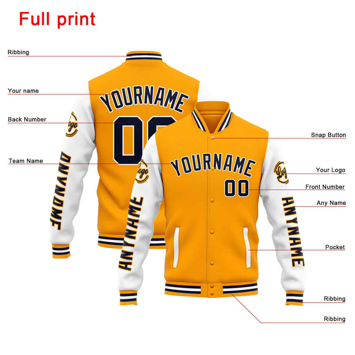 Chaqueta universitaria personalizada estilo Letterman para hombres-mujeres y jóvenes-color naranja y blanco
