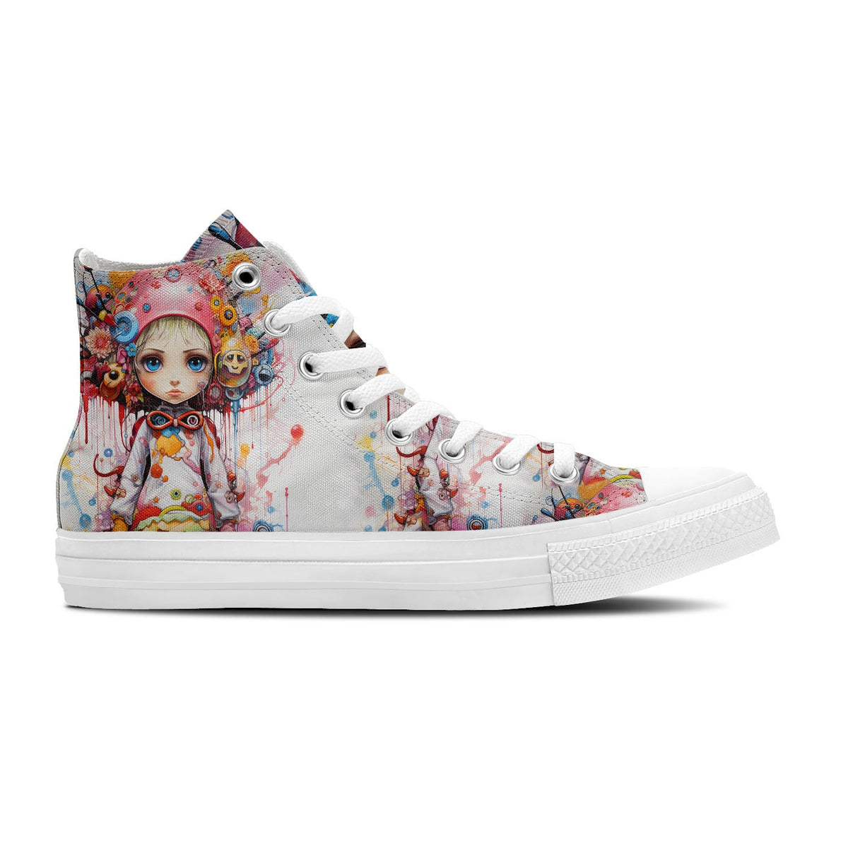 Whimsical Girl Sketch: Zapatillas unisex de media caña de lona -Adéntrate en un mundo mágico con estampados divertidos de chicas para hombres y mujeres