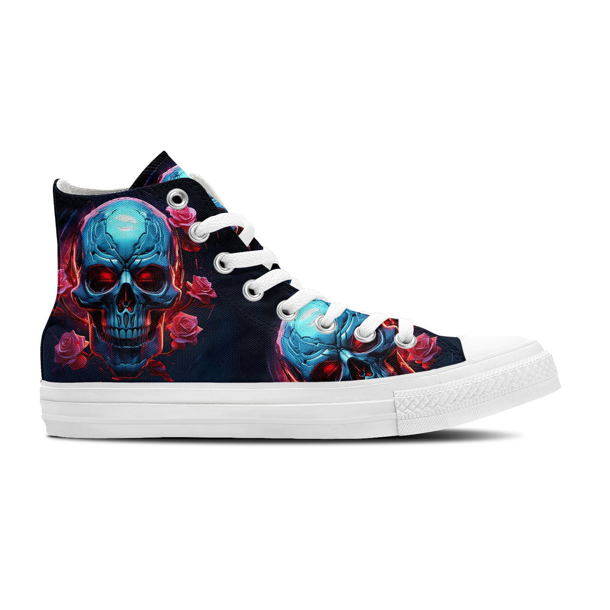 Skull Symphony: Zapatillas unisex de media caña de lona -Adéntrate en una vibrante melodía de color con un diseño de lápiz inspirado en calaveras para hombres y mujeres