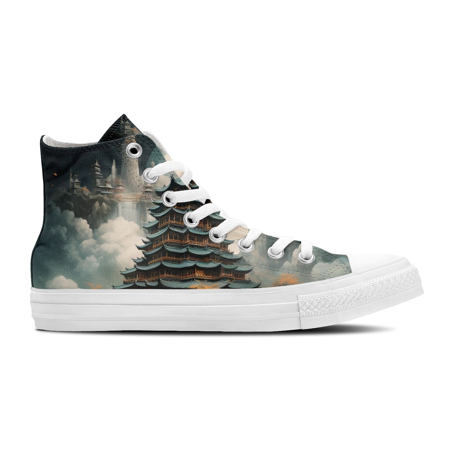 Arte al descubierto: Recorre la belleza ancestral con nuestras zapatillas de lona con diseño de pagoda
