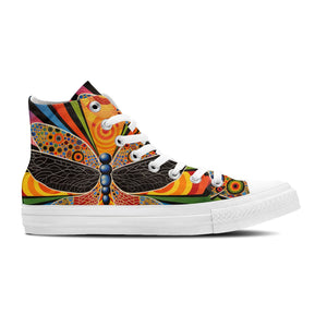 Vuelo artístico: Zapatillas de lona de caña alta con ilustraciones de libélulas estilo Op Art: eleva tu estilo tanto para hombres como para mujeres