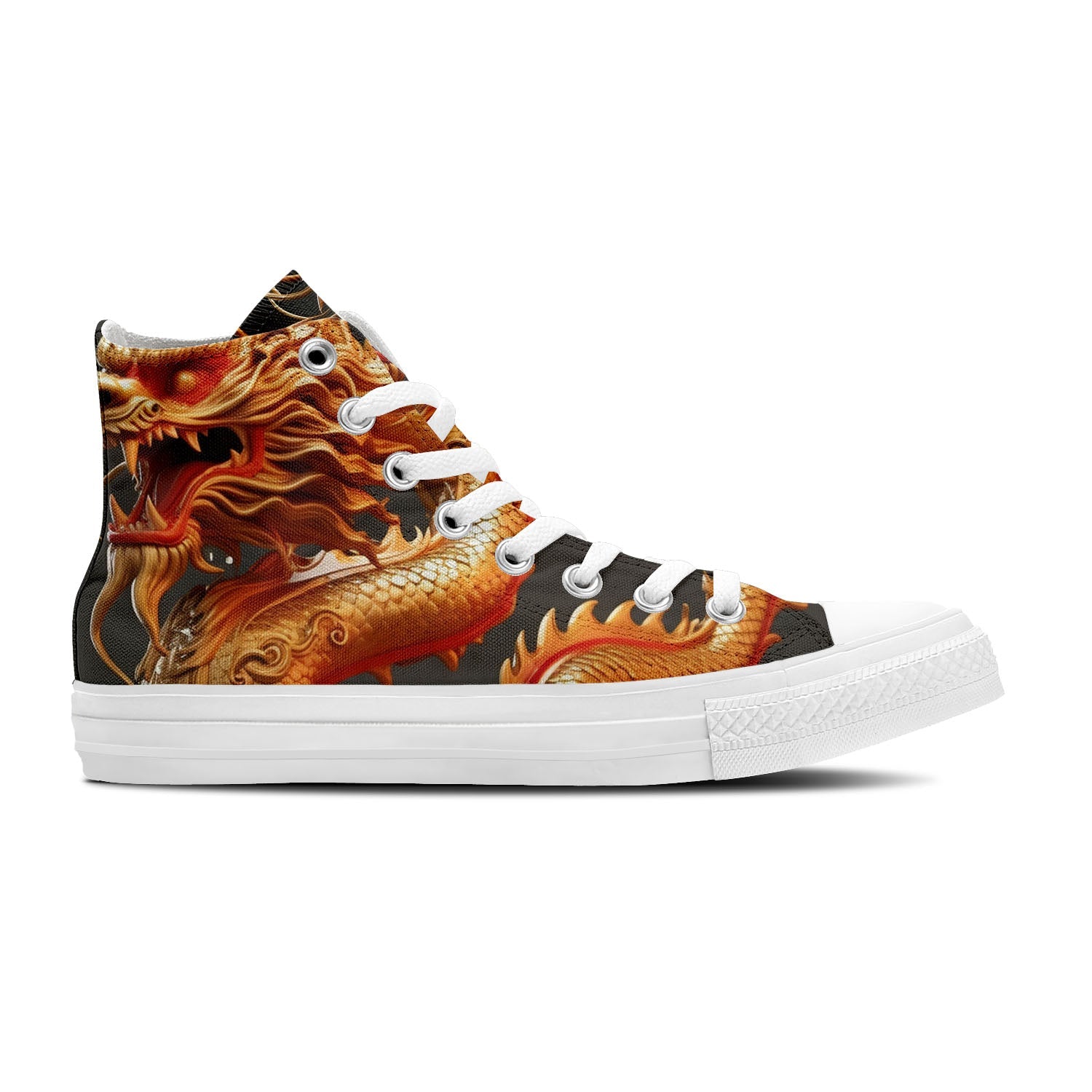 Eleva tu estilo con estas zapatillas de lona de media caña inspiradas en dragones: una declaración de moda unisex