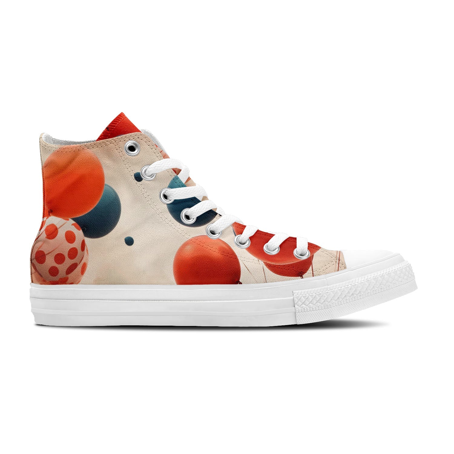 Abstract Float: Sumérgete en un mundo de estilo con zapatillas de lona de media caña para hombre y mujer El estampado de globos de lunares transforma cada paso en una expresión abstracta de fantasía y elegancia