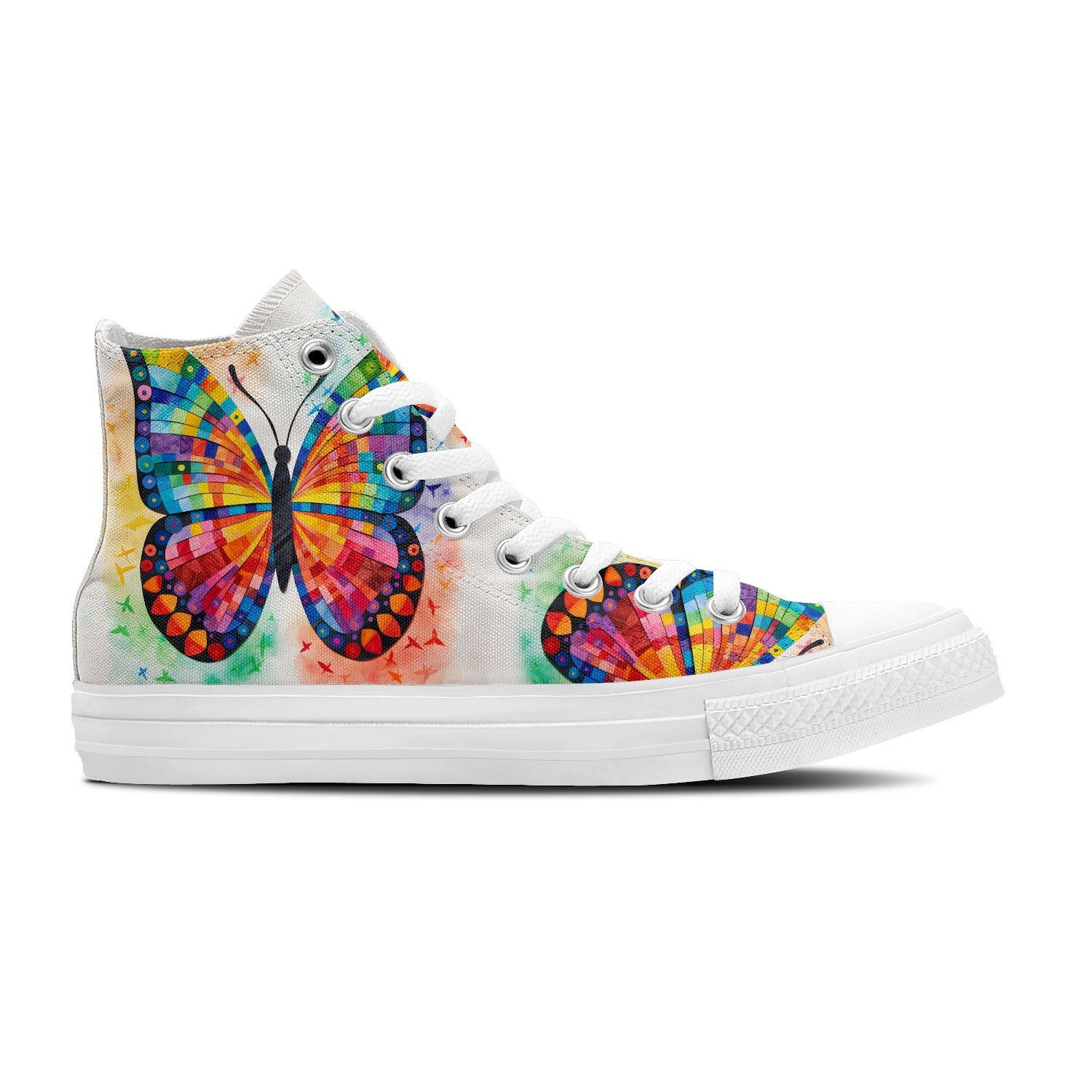 Ballet de Mariposas: Zapatillas de lona unisex de media caña -Baila a través de un jardín artístico con estampados de mariposas caprichosas para hombres y mujeres