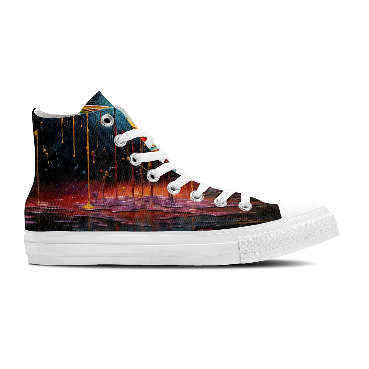 Elegancia abstracta: Zapatillas de lona de media caña para hombre y mujer -Descubre la fusión de arte y moda con imágenes de libélulas que gotean