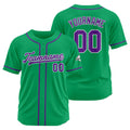 Camiseta de béisbol personalizada con diseño bordado & estilo hip hop & color verde y morado