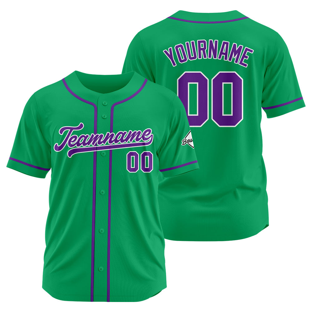 Camiseta de béisbol personalizada con diseño bordado & estilo hip hop & color verde y morado