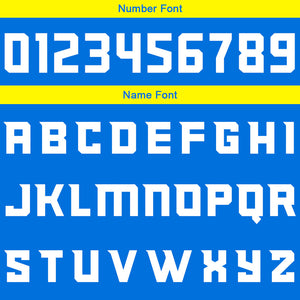 Uniforme de baloncesto personalizado azul y amarillo con tu logotipo-nombre y número impresos