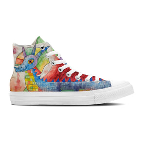 Elegancia Jurásica: Da rienda suelta a tu creatividad con estas zapatillas de lona de caña alta Moda unisex adornada con el cautivador y divertido diseño de estampados artísticos de dinosaurios