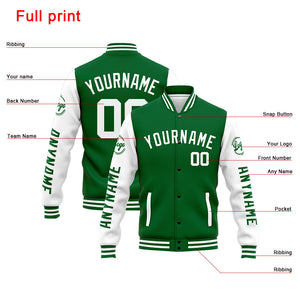 Chaqueta universitaria personalizada estilo Letterman para hombres-mujeres y jóvenes-color verde y blanco