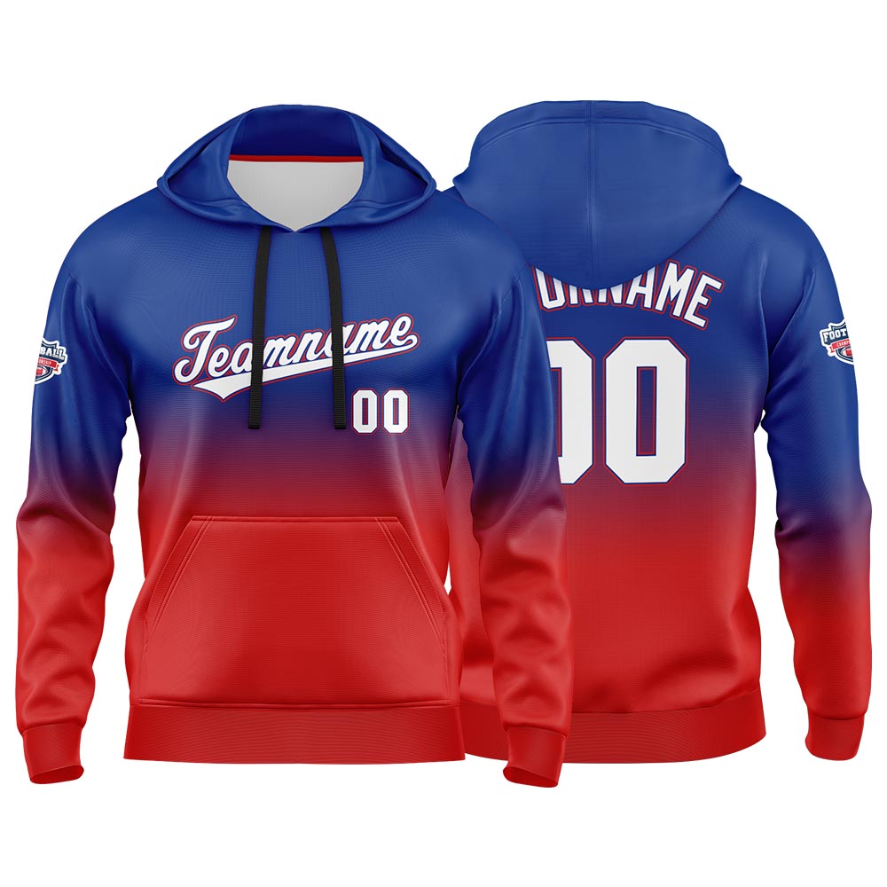 Sudadera con capucha degradada personalizada para hombre-mujer-niña o niño Estampa tu logotipo-nombre o número en rojo real