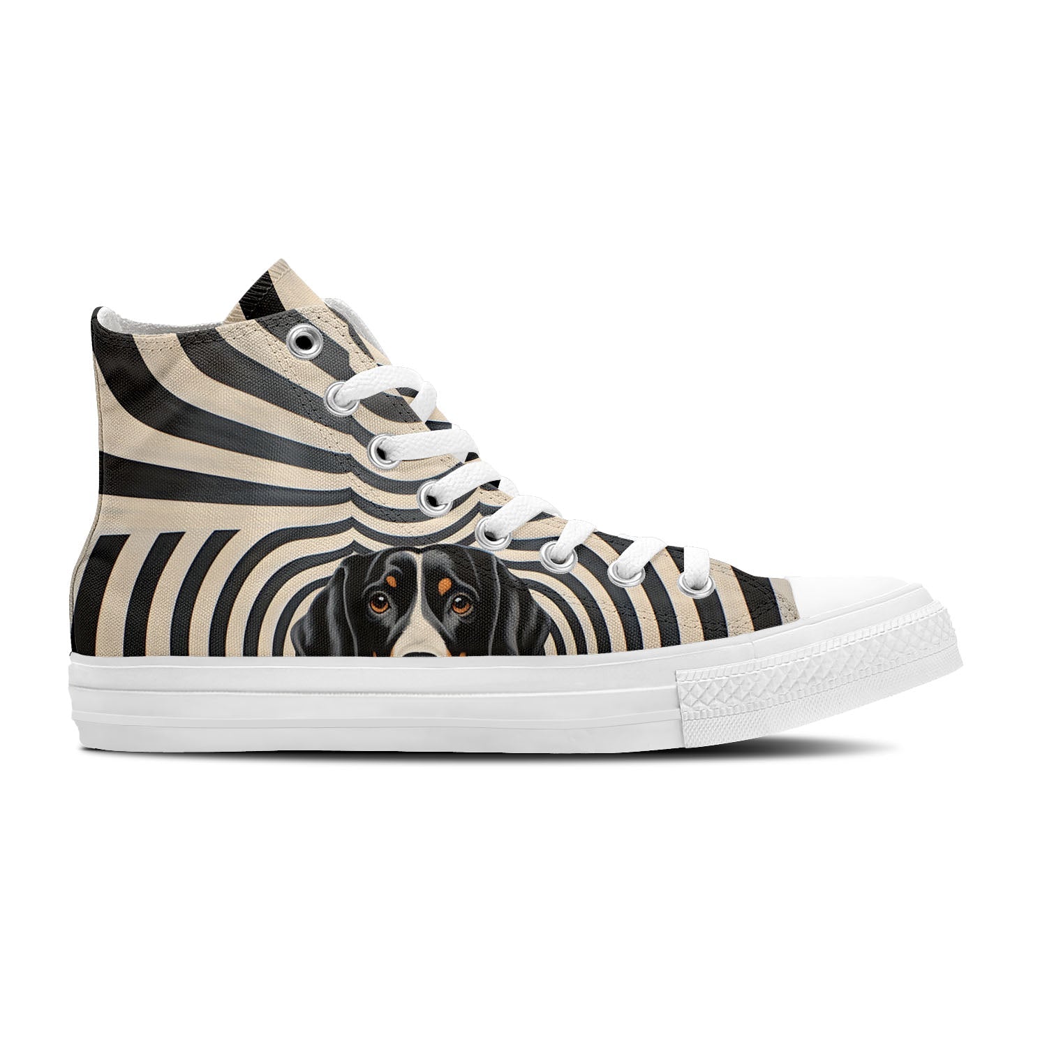 Pop Pup Art: Zapatillas unisex de lona de media caña -Adéntrate en la elegancia desenfadada con nuestros originales diseños de perros de Op Art para hombre y mujer