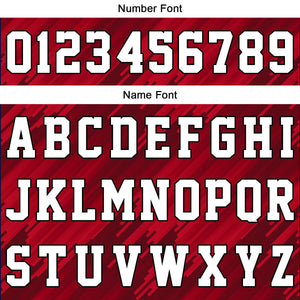 Uniforme de baloncesto rojo tipo rayas personalizado con su logotipo-nombre y número impresos