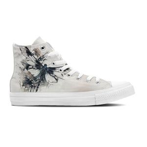 Elegancia efímera: Zapatillas de lona de media caña con estampado de libélula y tinta japonesa: Déjese cautivar por la serena belleza del arte de la tinta con cada paso