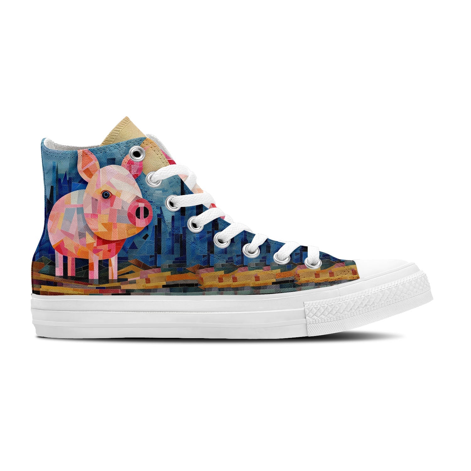 Piggy Dreams: Zapatillas unisex de media caña de lona -Adéntrate en un mundo artístico con divertidos estampados de cerditos para hombre y mujer
