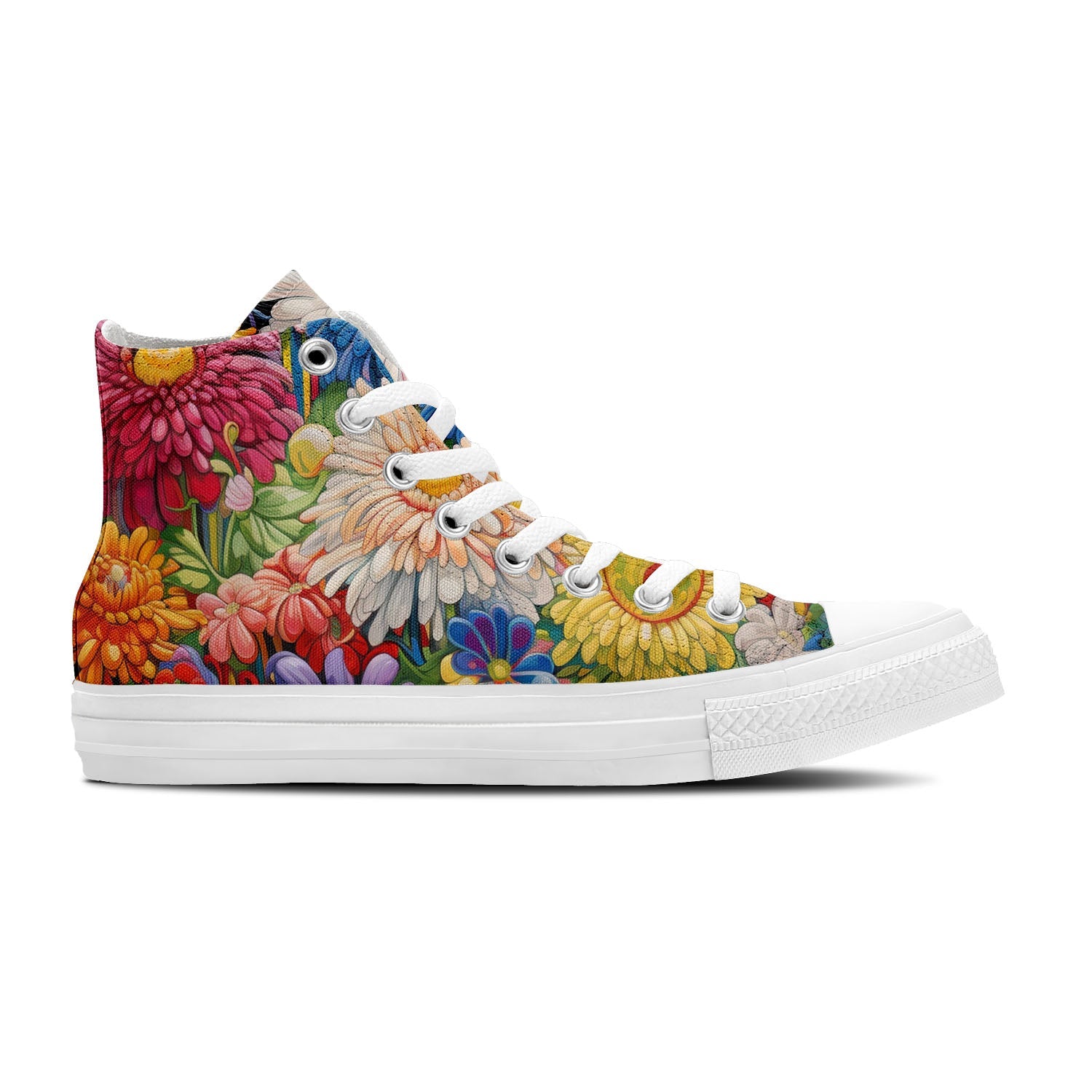 Elegancia Floreciente: Zapatillas de lona de media caña para hombre y mujer -Realza tu estilo con estas zapatillas de lona de caña media que presentan la elegante y divertida estética de los diseños artísticos de crisantemos