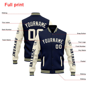 Chaqueta universitaria personalizada estilo Letterman para hombres-mujeres y jóvenes-color azul marino y naranja
