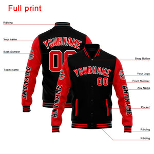 Chaqueta universitaria personalizada estilo Letterman para hombres-mujeres y jóvenes-color negro y rojo