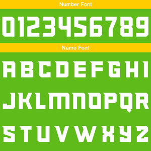 Uniforme de baloncesto personalizado verde y amarillo con tu logotipo-nombre y número impresos