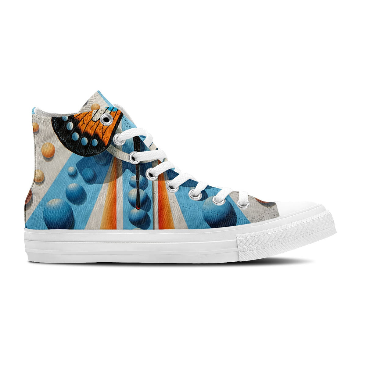 Arte en vuelo: Zapatillas de lona de caña alta con ilustraciones de mariposas de Op Art: una opción elegante para ambos sexos