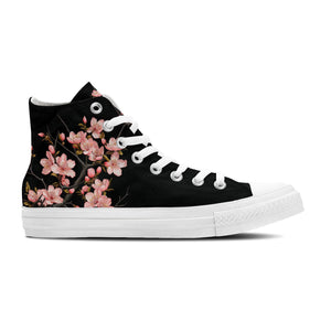 Elegancia Floral: Zapatillas de lona unisex de media caña -Adéntrate en la primavera con la elegante belleza de los estampados de flores de ciruelo para hombres y mujeres