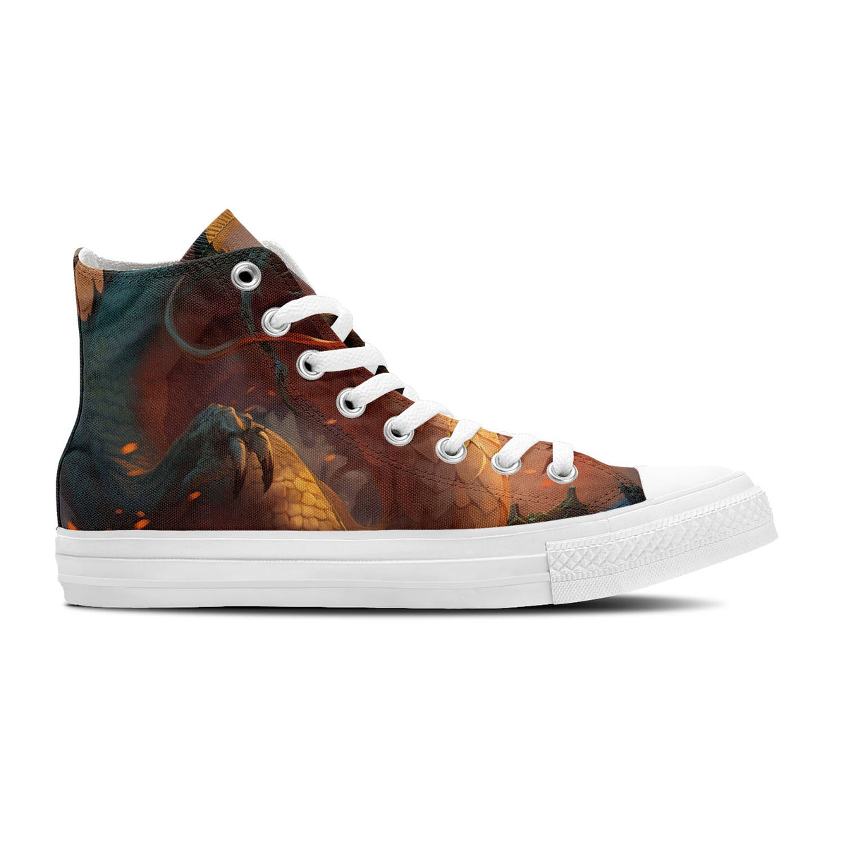 Eleva tu estilo con estas zapatillas de lona de media caña inspiradas en dragones: una declaración de moda unisex