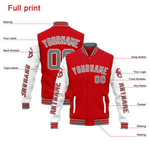Chaqueta universitaria personalizada estilo Letterman para hombres-mujeres y jóvenes-color rojo y blanco